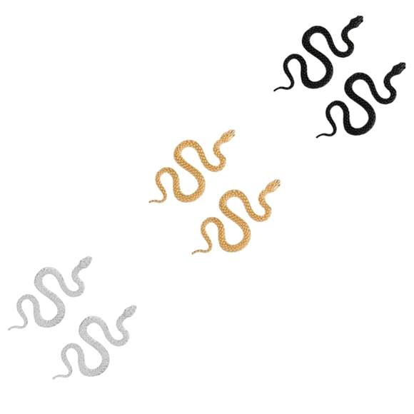 Gold Snake Earrings 3D Snakes Modern Nature Goth Glam Statement Post Halloween - Picture 9 of 9